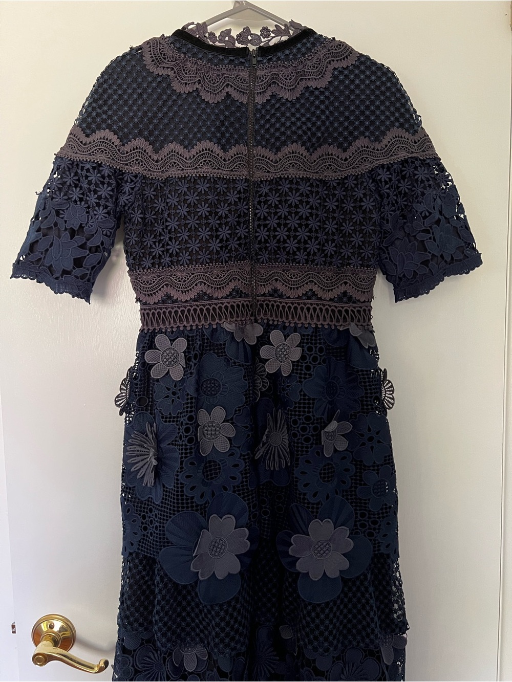 Self Portrait Blue Embroidered 3D Flowers Floral dress LINED - Picture 11 of 15